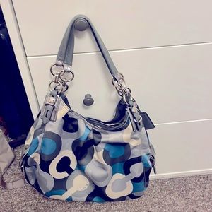 Blue, cream, silver, coach handbag